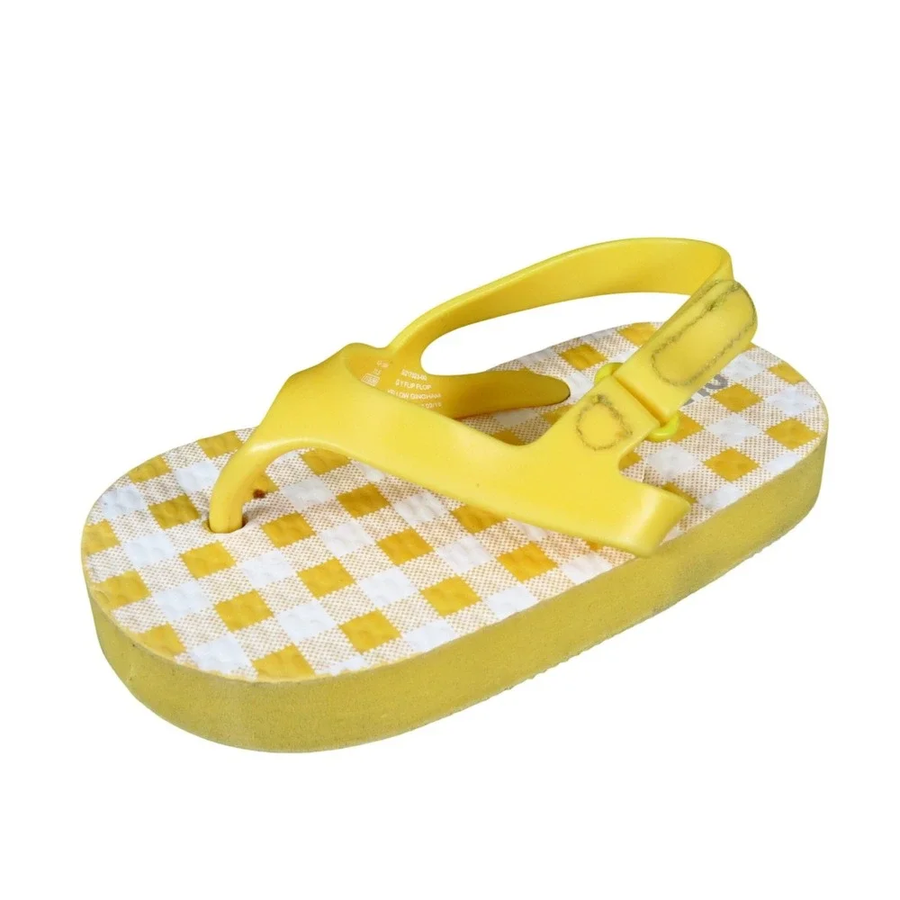 Old Navy‎ Gingham Baby Girls Flip Flop Sandals Size 4 Summer Beach Yellow White